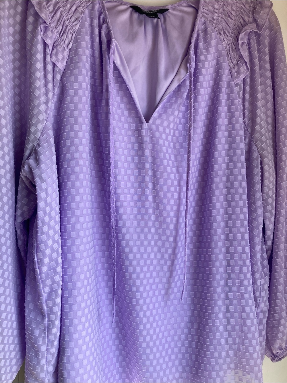 Simply Vera Vera Wang Lavender Textured Peasant Blouse with Smocking - Picture 7 of 7